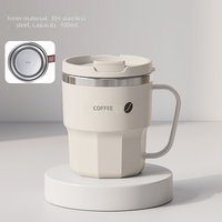 Tasses isothermes créatives portables en acier inoxydable 304 de 400 ml (14 oz) avec couvercle et poignée, anti-fuite, sans BPA, pour eau, café, lait, bureau