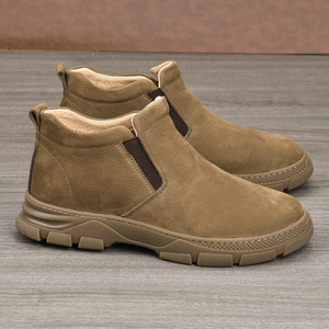 Chelsea Boots Men Genuine Leather Ankle <b>Round</b> Toe Slip-On <b>Cushioned</b> Rubber Outsole Autumn Casual Business Shoes - Product Image 2