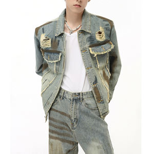 Completo da <span class=keywords><strong>Uomo</strong></span> in Denim Stile Casual Streetwear Due Pezzi con Giacca Patchwork e <span class=keywords><strong>Jeans</strong></span> - Product Image 3