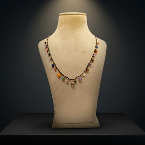 Collier à breloques multicolores Sstringz noir avec gouttes de cristal colorées, chaîne tressée faite à la main, bijoux de mode bohème pour femmes - Product Image 1