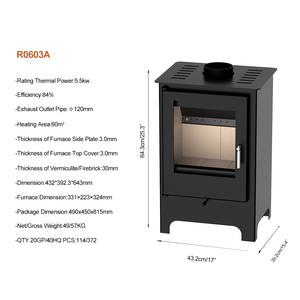 R0603A 5.5KW 84% Poêle à bois intérieur écologique à haute efficacité pour le chauffage avec alimentation en air secondaire - Product Image 3
