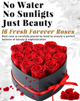 Boîte en forme de cœur avec 16 roses éternelles - Vraies roses non parfumées - Cadeau pour anniversaire, fête des mères, pour femme
