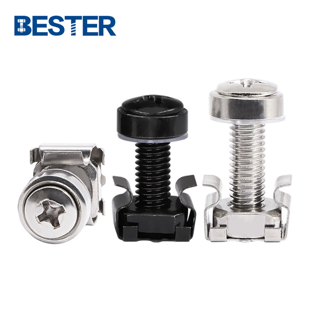 Nickle Plated M5 M6 Accessories square Cage Nut Rack Mount Screw for Server Rack Cabinet
