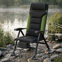 Chaise de pêche pliable tout-terrain avec dossier rétractable, support de lampe et plateau à appâts – Siège de pêche portable en acier au carbone pour le camping