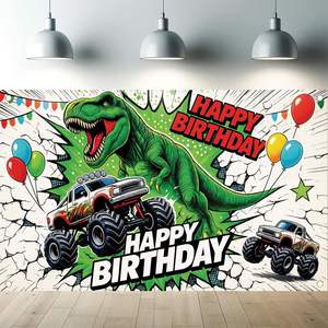 Toile de fond photo sur le thème du Monster Truck flamboyant pour anniversaire, fête prénatale, bannière de fête à domicile, personnalisable - Product Image 5