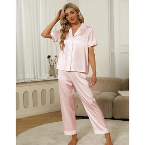 SAPJON <b>Silk</b> Pajamas <b>Set</b> 4Pcs Women Satin Sleepwear Button Down Short Sleeve <b>Cami</b> Shorts Ruffled Elegant Nightwear - Product Image 2