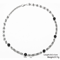 Collier Mlluki en acier inoxydable avec motif os, noir et blanc, style hip-hop, bijoux en pierre naturelle noire pour femme, idéal comme cadeau