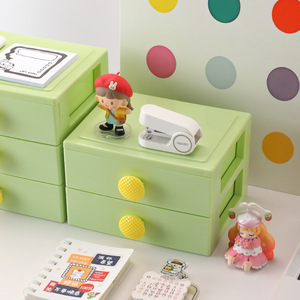 Multi Layer Storage <b>Box</b> Drawer Style Desktop Organizer 3 Tiers Light Green Office Stationery Document Cosmetic Holder - Product Image 1