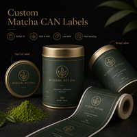 Étiquettes personnalisées pour boîtes de thé matcha, papier texturé gaufré à l'or, autocollants en rouleau imperméables pour emballage alimentaire, étiquettes de logo