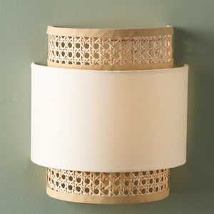 Lampe murale LED en bambou de forme ronde moderne, abat-jour marron/beige 2700K, pour le salon, décoration de la maison - Product Image 3