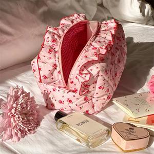 Sac de voyage de luxe portable grande capacité personnalisé pour cosmétiques, avec fermeture éclair, poignée souple, en tissu de coton pour maquillage - Product Image 1