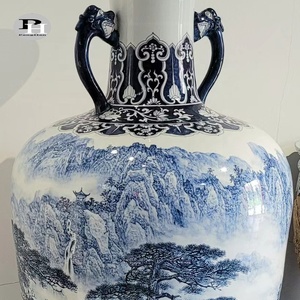 Grand vase en céramique chinoise peint à la main, bleu et blanc, résistant aux hautes températures, PH20001, vases en porcelaine chinoise antique PH20001 - Product Image 2