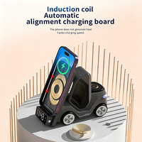 Station de recharge sans fil de bureau 3-en-1 15W avec veilleuse, affichage de l'horloge et bobine à alignement automatique mobile pour iPhone