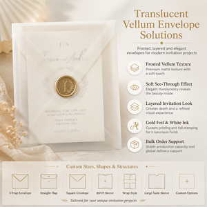 Enveloppe en vélin doré à chaud de qualité supérieure et enveloppe d'invitation translucide avec boîte en carton rigide assortie pour mariage de luxe - Product Image 2