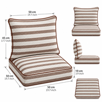 Coussin de siège de balcon en tissu robuste, tissé, rayé marron crème, résistant aux UV, anti-décoloration, séchage rapide, avec dossier en mousse et housse lavable