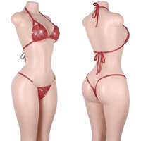 Ensemble de bikinis deux pièces attrayant à pois et paillettes, avec soutien-gorge et string à lacets, dos ouvert, pour adultes, style 'Bottle Girl' et Rave