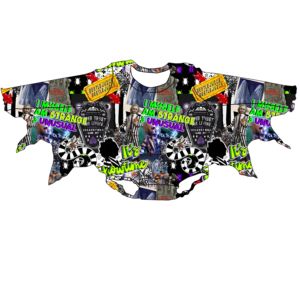Al por mayor: Pelele unisex para bebé con estampado de calavera de Halloween, mangas con volantes, alas, efecto tie-dye, de algodón orgánico/poliéster y botones a presión - Product Image 5