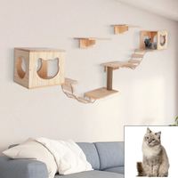 Ensemble d'ameublement mural pour chat en bois massif, avec étagère intérieure, maison pour chat, 2 litières, 4 éléments, 2 échelles et 1 colonne