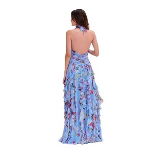 Vestido de Noche Largo con Estampado Floral para Mujer, Estilo Europeo Americano, Cuello Halter, Cintura Imperio, Plisado y Transpirable - Product Image 5