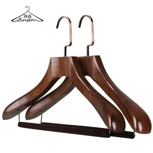 JINSHENG Boutique Custom Wooden Dress Hanger Luxury Retro Branded For Adults Fashion Non Slip Wedding Wood Clothes Hangers