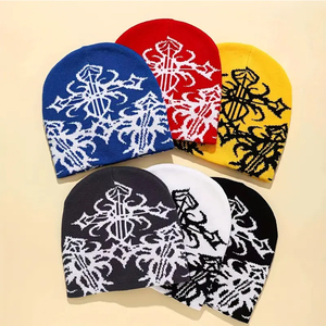 Nouvelle lettre Jacquard pull Beanie chapeau automne hiver Hip Hop Y2k <span class=keywords><strong>Bonnet</strong></span> extérieur chaud tricoté casquette froide - Product Image 2