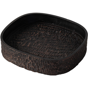 Support à thé en acajou carbonisé à motif martelé, forme ovale, accessoire pour cérémonie du thé - Product Image 5