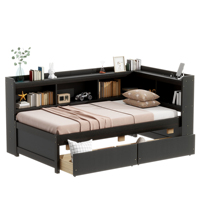 Lit d'enfant en forme de L, taille double, avec bibliothèques, prises électriques et ports de charge USB, deux tiroirs, design moderne pour chambre à coucher et salon