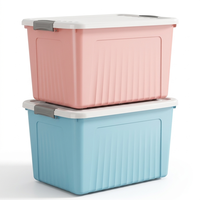 Boîte de rangement en plastique colorée grande capacité avec roulettes, organiseur de vêtements, bac décoratif avec couvercle, conteneur, caisse, fourre-tout