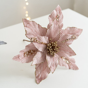 A00841-<b>Red</b> Artifical Sequin Velvet Flower Christmas Simulation Decor Flower - Product Image 4