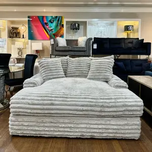 PZCN 2024奢华设计大尺寸白色浅灰色灯芯绒客厅沙发套，用于家庭家具，带杯架和u盘