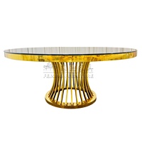 Nouvelle conception Table de salle à manger de mariage de luxe ronde en acier inoxydable avec plateau en verre Table d'hôtel