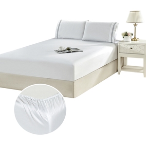 Set di <span class=keywords><strong>Lenzuola</strong></span> per Hotel RANCHO Bianche Ricamate, Certificate OEKO-TEX, Misura Queen/King, Lussuoso Set di 4 Pezzi in Microfibra - Product Image 1