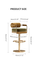 Tabouret de bar pivotant de luxe, revêtement en velours, chaise haute avec repose-pieds, base en acier inoxydable doré pour îlot de cuisine, comptoir de bar