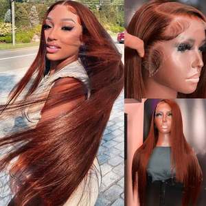 12A brun rougeâtre 2x6 5x5 13x4 perruques avant de lacet cheveux humains noeuds blanchis pour les femmes <span class=keywords><strong>cuivre</strong></span> rouge sans colle perruques frontales de cheveux humains - Product Image 3