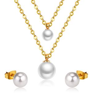 Stainless Steel 18K <b>Gold</b> Plated <b>Pearl</b> Jewelry Set Jewelry Type <b>Pearl</b> Pendant <b>Necklace</b> and Earrings Set for Women - Product Image 1