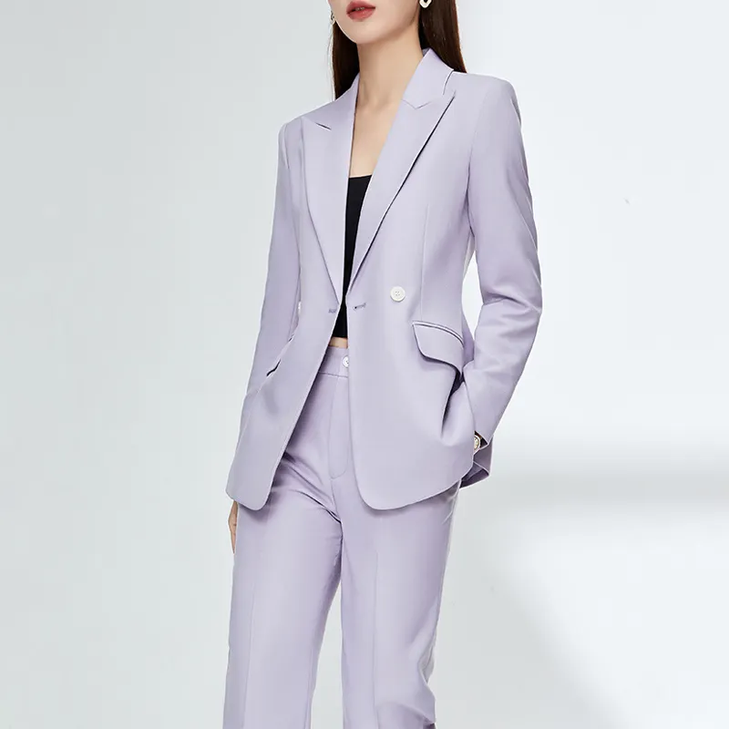 Spring 2023 Wholesale Women's Business Suit Jacket Casual Custom Office Formal Work OL Double Breasted Blazer Coat And Pants Set