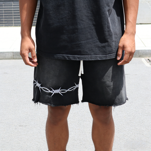 Pantalones Cortos de Algodón 100% para Hombre con Logotipo Bordado Personalizado, Pantalones Cortos con Efecto Deslavado, Estilo Urbano, Holgados, Casuales, de Felpa Francesa, con Lavado Ácido - Product Image 2