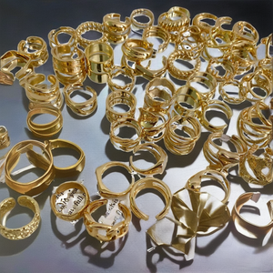 シンプルな金メッキチタン製ジュエリーリング、ファッショナブルなオープンアジャスタブルサイズ、クラシックデザイン、男女兼用結婚指輪・婚約指輪 - Product Image 2