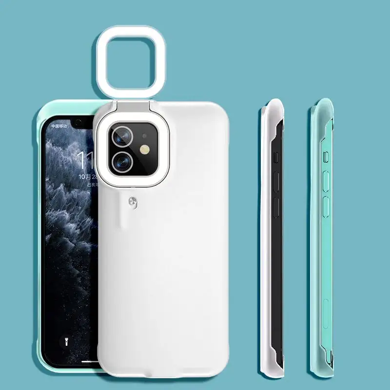 New Fashion Fill light phone case For iphone 12 11 Mini Pro Max Portable Ring Led Fill Light Phone Case Cover