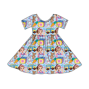 Abiti Estivi K-pop Monster per Bambine in Bambù con Gonna a Ruota Vestito da Gioco per Bambine Piccole Abito a Maniche Corte K-pop in Bambù con Gonna a Ruota per Ragazze - Product Image 3