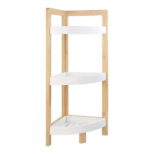 Estante de esquina para baño de bambú, blanco, de 3 niveles, independiente, para artículos de baño - Product Image 5