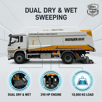 Camion balayeuse humide et sèche robuste SCDWES 180KW, largeur de balayage 3,5M, efficacité 95%, équipement de nettoyage des poussières pour routes municipales, garantie 1 an