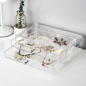 Organizador de joyas de plástico rectangular transparente de 2 capas PS, cajón de almacenamiento de escritorio para collares, anillos, inyección desmontable de cristal - Product Image 1