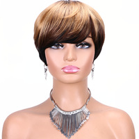 Perruque Courte Noire Coupe Pixie pour Femme, Perruque sans Colle Entièrement Faite à la Machine avec Frange, Cheveux Humains, Livraison Rapide