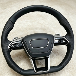Volant Lenkrad พวงมาลัยหุ้มหนังแท้แบนแบบเจาะรูสำหรับรถ Audi S7 RS RS6 RS7 RS8 A3 A4 A5 C8 A7 A6 - Product Image 1