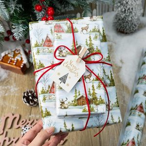 MAYPLUSS Christmas <b>Wrapping</b> <b>Paper</b> 17 In X 33 Ft Watercolor Reindeer Cabin Design Eco-Friendly Gift Wrap Craft Use - Product Image 3