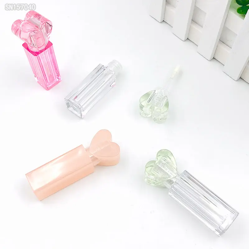 Tabung lip gloss hati 8ml jadi lucu transparan tabung lip gloss merah muda anak-anak membuat label Anda sendiri tabung dan kotak