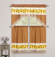 Set Tirai Jendela Dapur Motif Bunga Matahari dan Valance, Tirai Siap Pakai, Dekorasi Rumah untuk Ruang Makan, Bunga Musim Semi dan Musim Panas