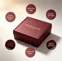Boîte cadeau rigide pliable bordeaux personnalisée, estampée à chaud avec logo de marque élégant pour emballages cadeaux de cosmétiques et de souvenirs haut de gamme