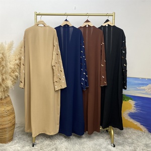 2002# Modesty Moon Embroidery Open Abaya for Muslim Women Crepe Cardigan Islamic Clothing Ramadan Eid Outfit 4 Colors - Product Image 6